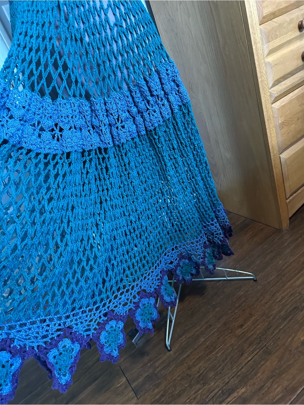 Handmade Crochet Teal, Blue & Purple Maxi Dress. - Picture 4 of 5